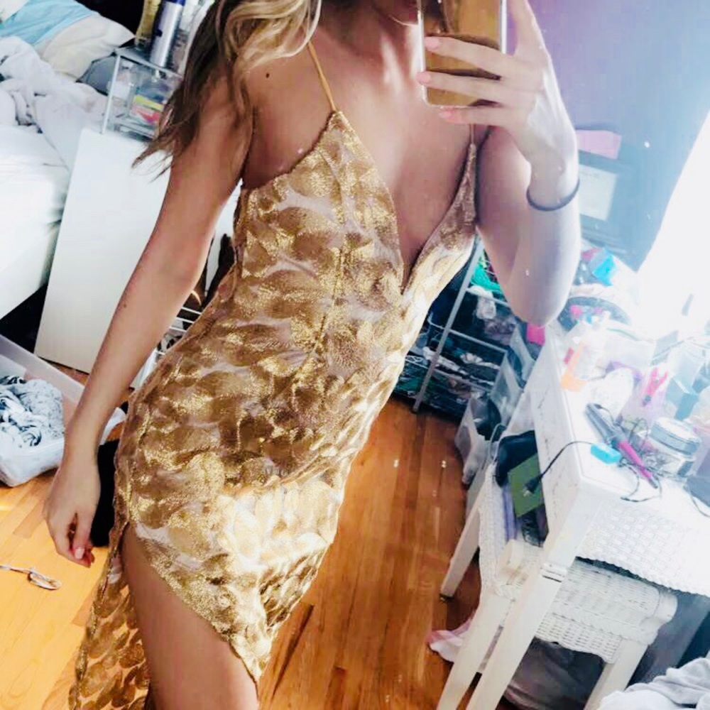 Morning Mist Gold Slit Dress